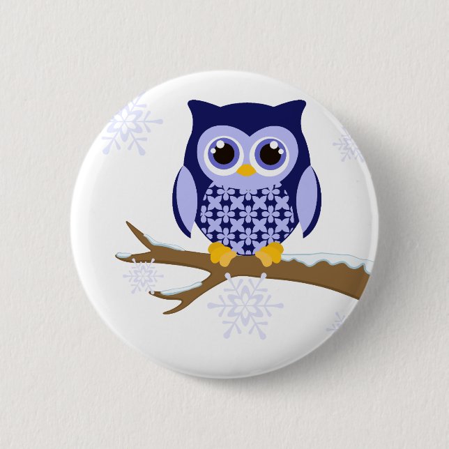 Badge Rond 5 Cm Hibou bleu d'hiver (Devant)