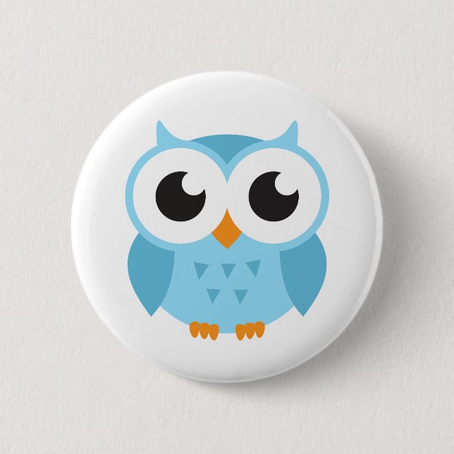 Badge Rond 5 Cm Hibou bleu mignon de bébé de bande dessinée (Devant)