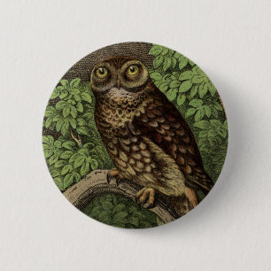 Badge Rond 5 Cm Hibou dans le bouton de feuille