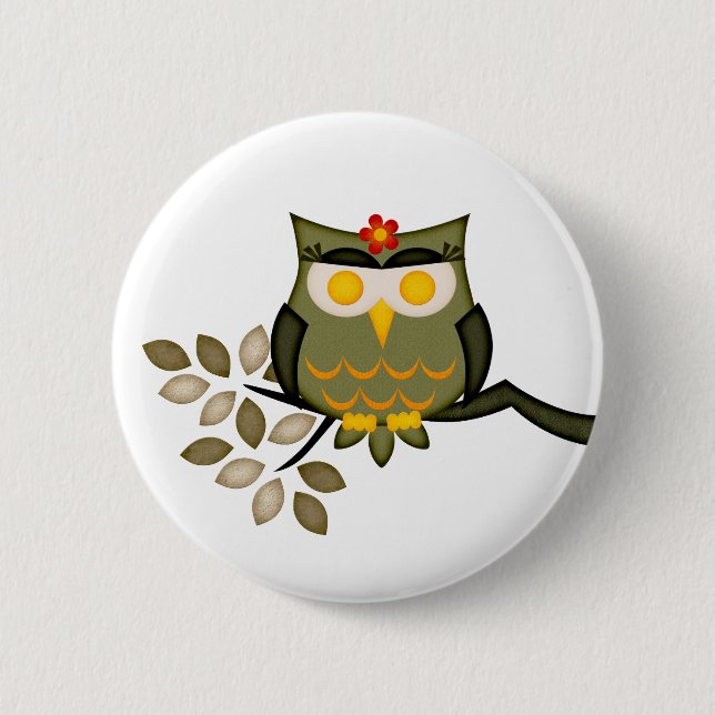 Badge Rond 5 Cm Hibou dans un bouton d'arbre (Devant)