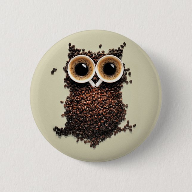 Badge Rond 5 Cm Hibou de café (Devant)