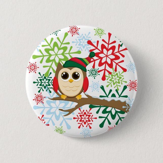 Badge Rond 5 Cm Hibou de Noël (Devant)