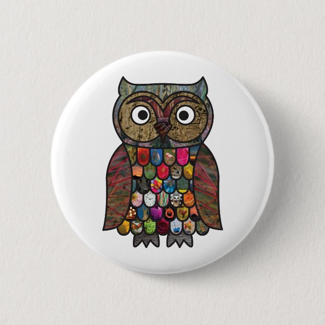 Badge Rond 5 Cm Hibou de patchwork (Devant)