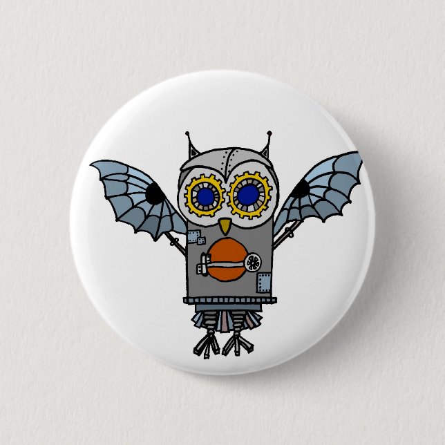 Badge Rond 5 Cm Hibou de robot (Devant)