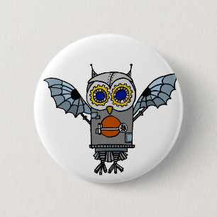Badge Rond 5 Cm Hibou de robot