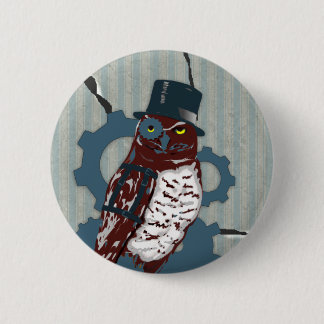 Badge Rond 5 Cm Hibou de Steampunk sur le bouton de coutil détruit