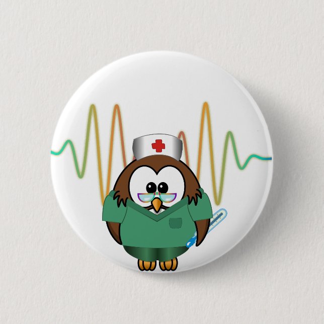 Badge Rond 5 Cm hibou d'infirmière (Devant)