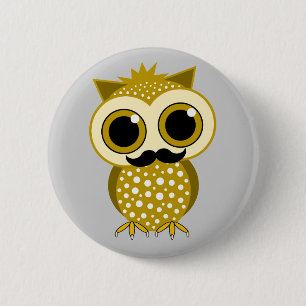 Badge Rond 5 Cm hibou drôle de moustache