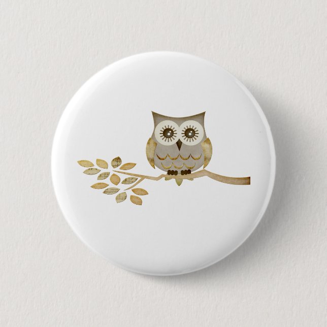 Badge Rond 5 Cm Hibou large de yeux dans l'arbre (Devant)