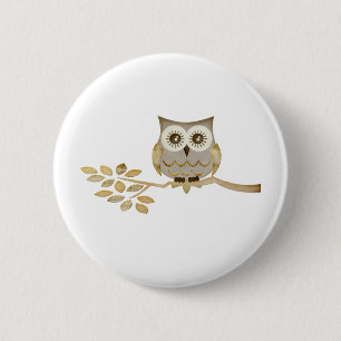 Badge Rond 5 Cm Hibou large de yeux dans l'arbre