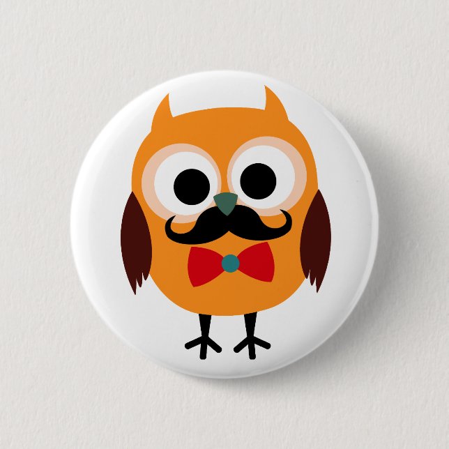 Badge Rond 5 Cm Hibou masculin avec la moustache noire (Devant)