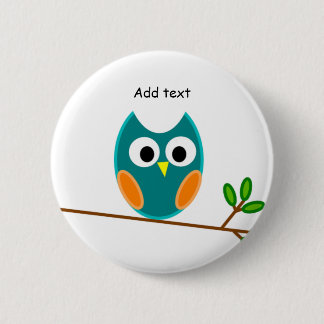 Badge Rond 5 Cm Hibou: Modèle de hibou bleu et d'or