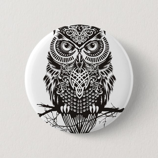 Badge Rond 5 Cm Hibou noir (Devant)