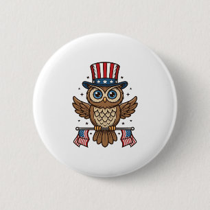Badge Rond 5 Cm Hibou patriotique Gravure vintage Graphique_1