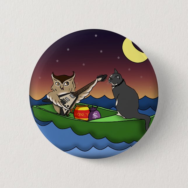 Badge Rond 5 Cm Hibou plus le minou, bouton (Devant)