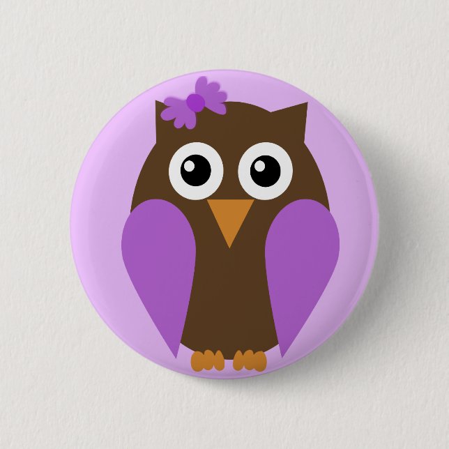 Badge Rond 5 Cm Hibou pourpre et un bouton d'arc (Devant)