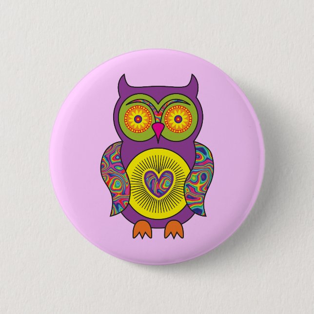 Badge Rond 5 Cm Hibou psychédélique pourpre (Devant)