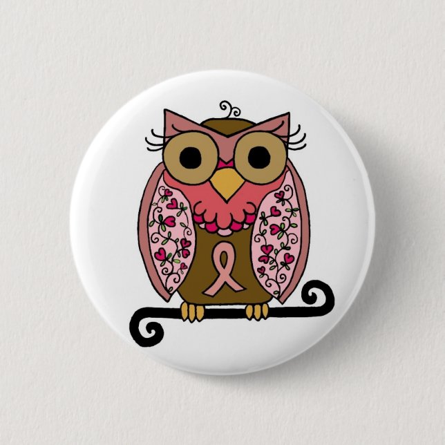 Badge Rond 5 Cm Hibou rose de ruban (Devant)