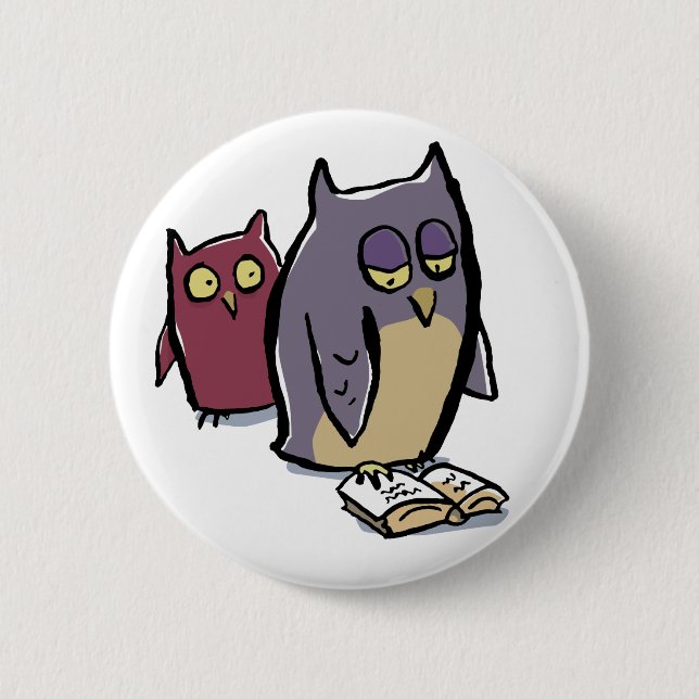 Badge Rond 5 Cm hiboux de lecture (Devant)