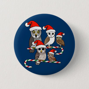 Badge Rond 5 Cm Hiboux de Père Noël