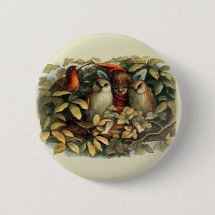 Badge Rond 5 Cm Hiboux et fées elfiques Illustration riche en natu
