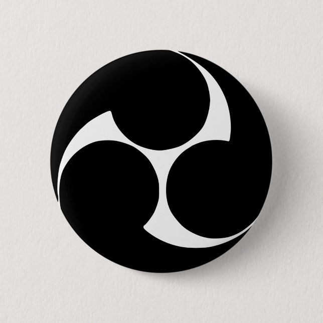 Badge Rond 5 Cm Hidari-Mitsu-domoe lundi (crête) (Devant)