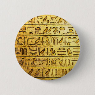 Badge Rond 5 Cm Hiéroglyphes égyptiens anciens Jaune