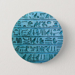 Badge Rond 5 Cm Hiéroglyphes égyptiens antiques bleu