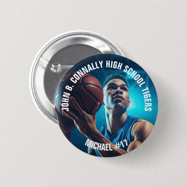 Badge Rond 5 Cm High School Basketball Player Photo Spirit (Devant & derrière)