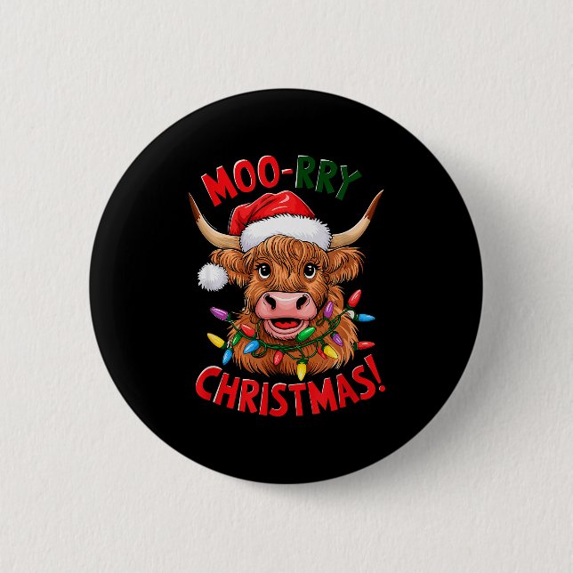 Badge Rond 5 Cm Highland Cow Christmas Pajama Moo Rry Cow Lover  (Devant)