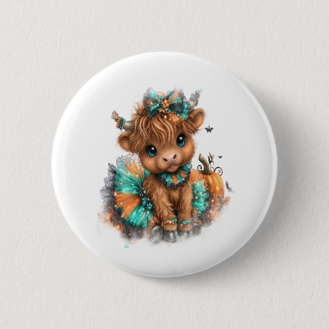 Badge Rond 5 Cm Highland Cow Farm Halloween (Devant)