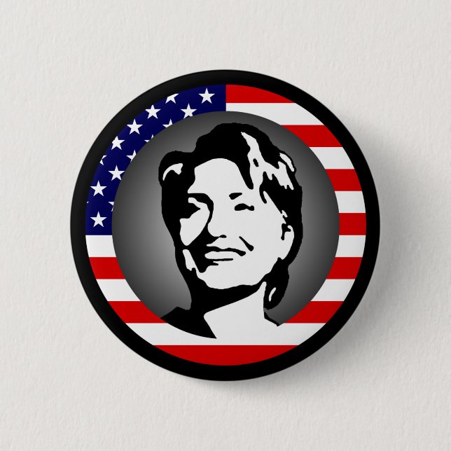 Badge Rond 5 Cm hillary Clinton 08. nous drapeau (Devant)