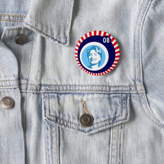 Badge Rond 5 Cm hillary clinton blue bulles & red rays 2008 (En situation)