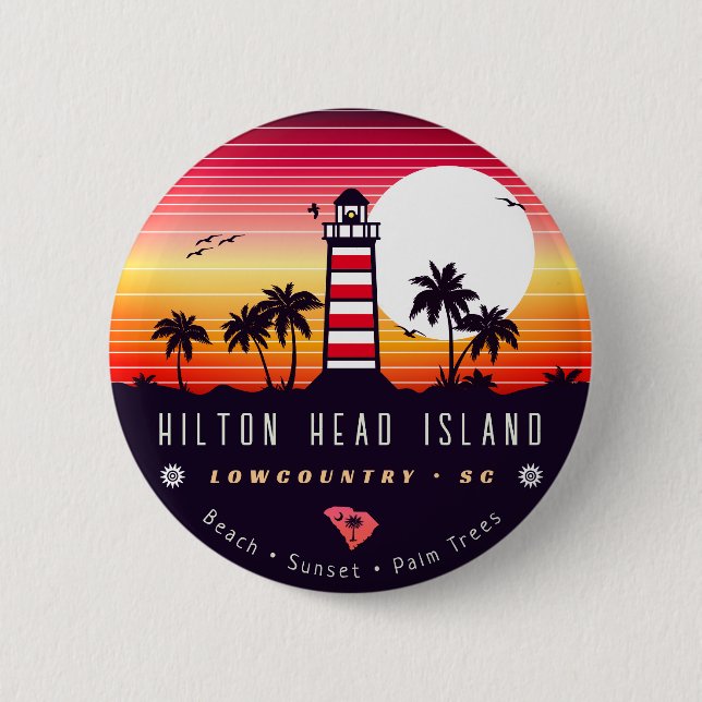 Badge Rond 5 Cm Hilton Head phare SC Retro Sunset Souvenirs (Devant)