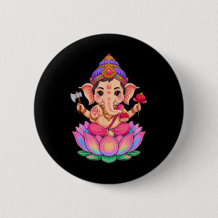 Badge Rond 5 Cm Hindou Ganesha Puja Eléphant Dieu Inde Méditation