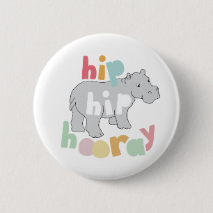 Badge Rond 5 Cm Hip Hip Hooray Gris Hippo Dessin Cute Animal Art