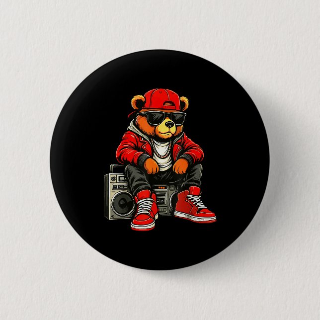 Badge Rond 5 Cm Hip Hop Teddy Bear Rap Music  (Devant)