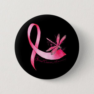 Badge Rond 5 Cm Hippie Dragonfly rose Ruban Cancer du sein