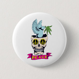 Badge Rond 5 Cm hippie rétro paix crâne vectoriel art
