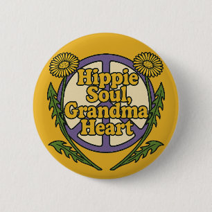 Badge Rond 5 Cm hippie Soul Grand-mère Coeur Paix Sign Hippie