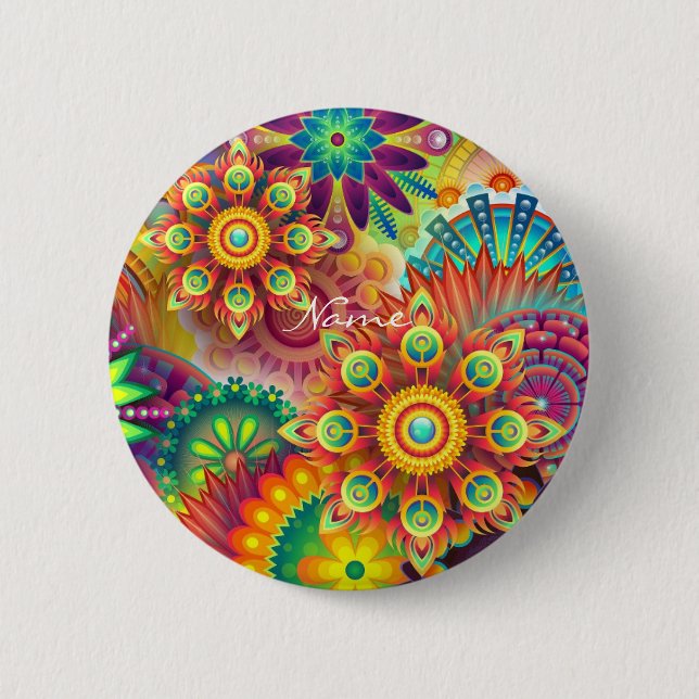 Badge Rond 5 Cm Hippie Super Techno Psychedelic Thunder_Cove (Devant)