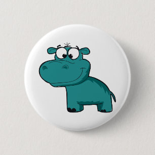 Badge Rond 5 Cm Hippo heureux bleu