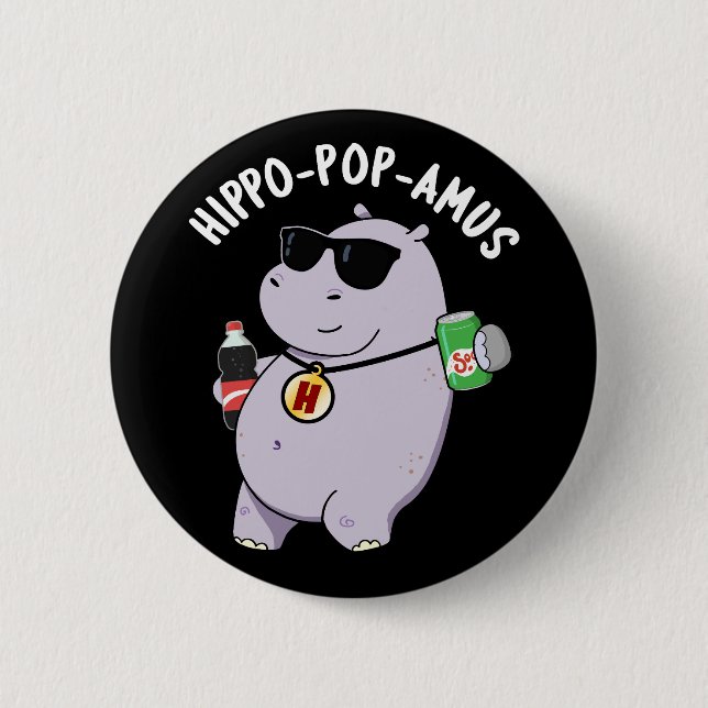 Badge Rond 5 Cm Hippo-pop-amus Funny Hippo Soda Pun Pop Dark BG (Devant)