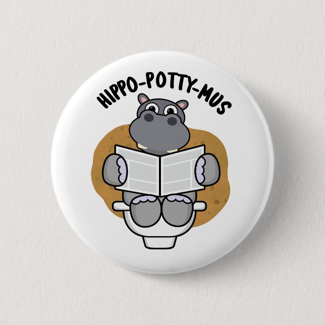 Badge Rond 5 Cm Hippo-potty-mus Funny Animal Hippo Pun (Devant)