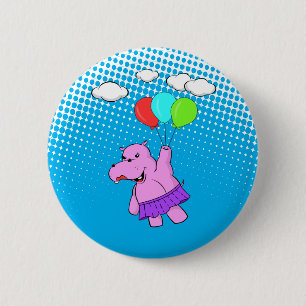 Badge Rond 5 Cm Hippo Rose Volant Avec Ballons