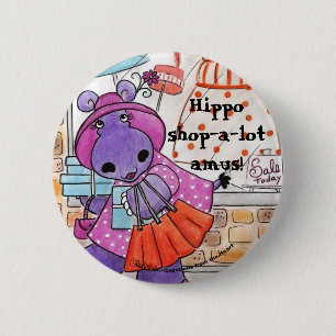 Badge Rond 5 Cm Hippo Shopping-Hippo shop-a-lot amus!