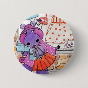 Badge Rond 5 Cm Hippo Shopping-Hippo shop-a-lot amus!