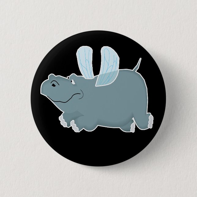 Badge Rond 5 Cm Hippo volant (Devant)