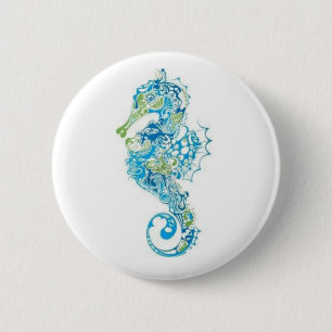 Badge Rond 5 Cm Hippocampe bleu abstrait