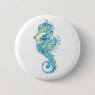 Badge Rond 5 Cm Hippocampe bleu abstrait